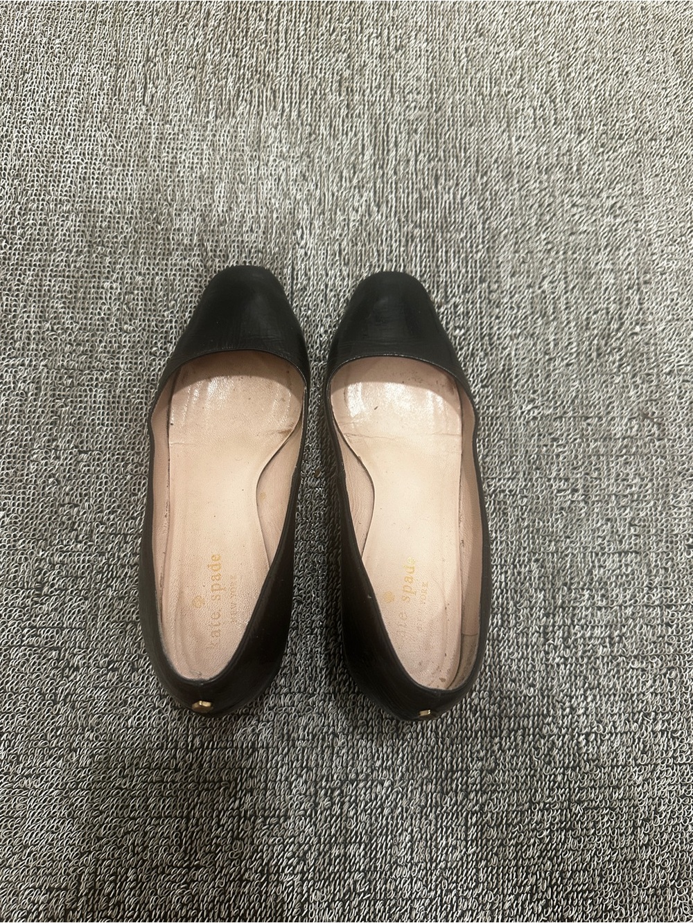 kate spade Black Leather Round-Toe Ballet Flats 2in Block Heel
